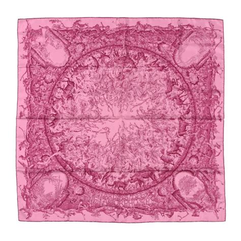 HERMES Silk Jardins Des Metamorphoses Scarf Pink